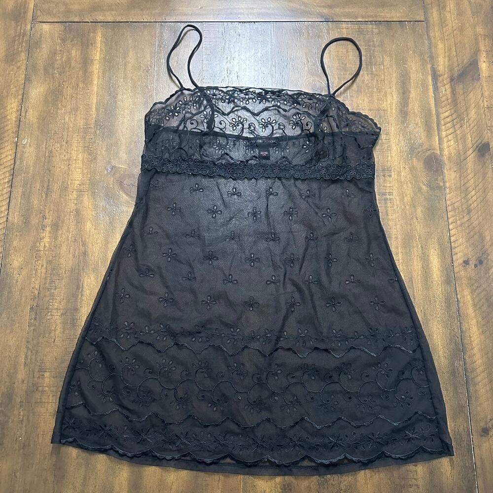 Victoria’s Secret Y2K‎ Black Sheer Lace Cami L Embroidered Mesh 2000s Top